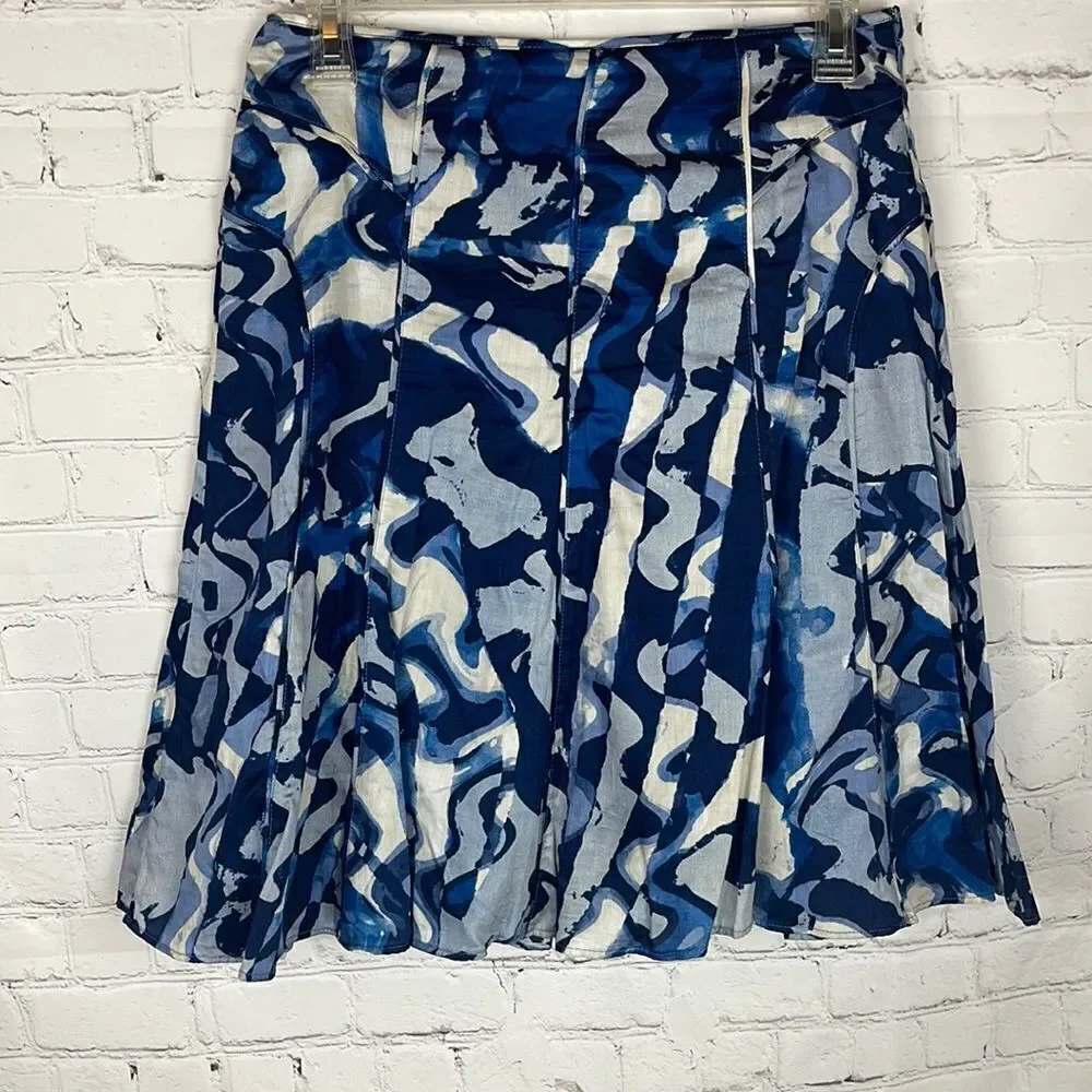 Ann Taylor Blue and White A-Line Flair Skirt Size 2